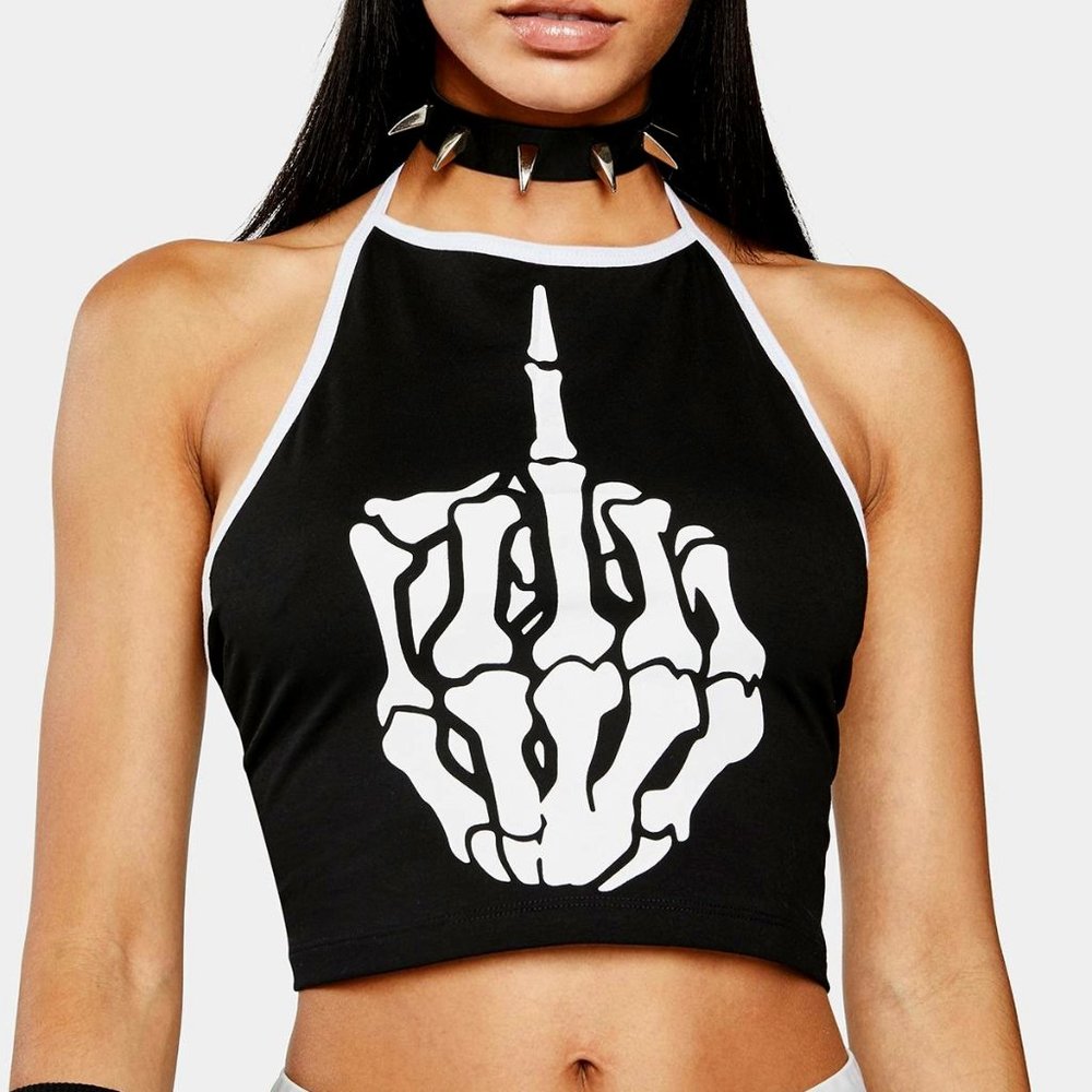 Too Fast Screw U Halter Top BLACK, LARGE